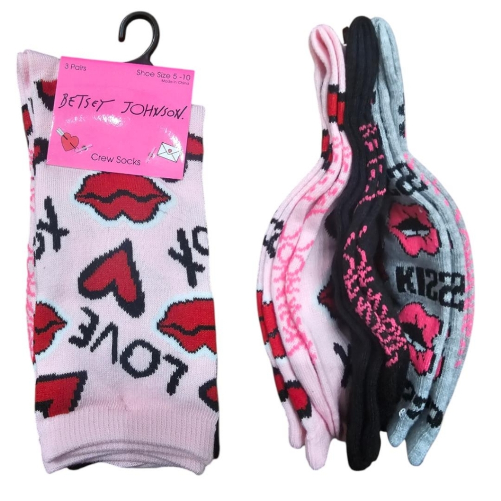 Betsey Johnson Pink Love Crew Socks